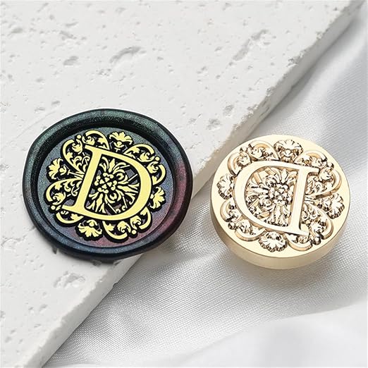 Flower Initial Alphabet D Wax Seal Stamp & Eucalyptus Love Sealing Stamp with Wax Stamp Brass Head Ideal for Wedding Invitations Gift Wrapping Christmas (Floral D)