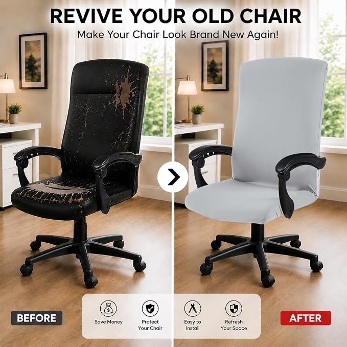 DIVA EN CAMINO DEC Office Chair Cover with Zipper, Stretch Universal Slipcover for Desk or Boss Chair, Light Gray
