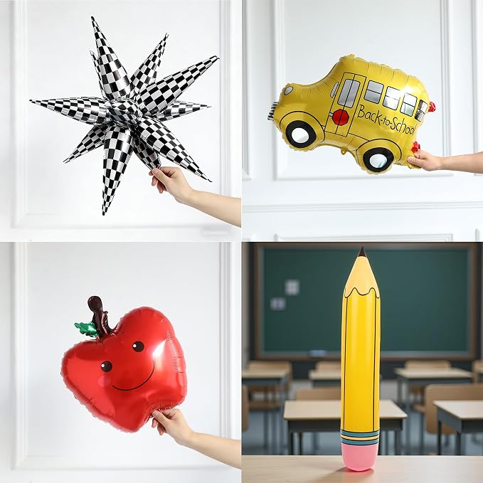 151Pcs Back to School Balloon Arch Garland Kit, School Bus, Pencil, Apple, Explosion Star Foil Balloons for Classroom Decoration, Kindergarten Party Backdrop, Back to School Event Supplies