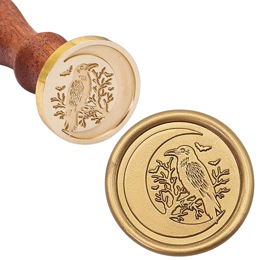 SWANGSA Moon Crow Wax Seal Stamp Kit with 200pcs Sealing Wax Beads, Great for Embellishment of Halloween Party Invitations, Wine Packages, Gift Wraps