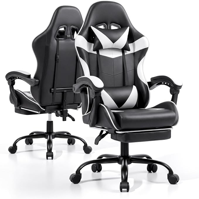 Gaming Chair with Footrest and Lumbar Support, Height Adjustable Chair with 360°Office Desk Chair,Heavy Duty 330lbs Computer Chair for Adults