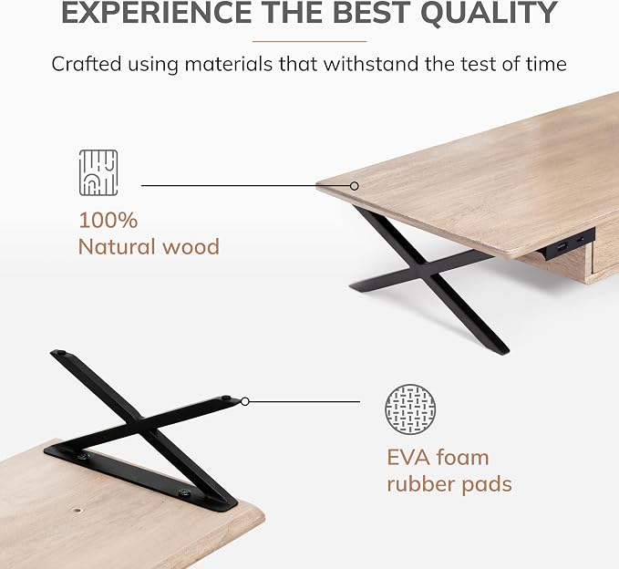 Anji Mountain Monitor Stand - Desktop Organizer & Laptop Riser, Ergonomic Monitor Riser, Space-Saving Monitor Stand for Desk, Durable Construction, Easy Assembly, Ideal for Home & Office,Biscotti