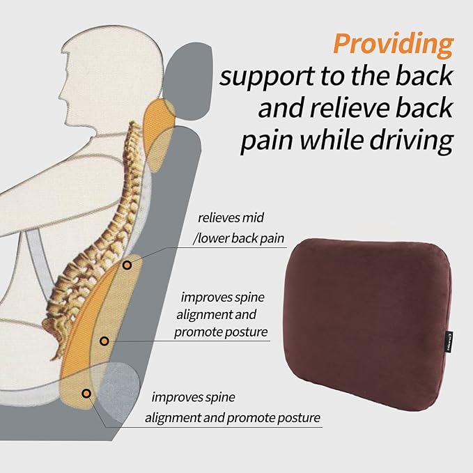 Carwales Lumbar Pillow for Chair Pad Latex Soft Lower Back Pain Relief Support for Car Seat Travel Rest Home Office Accessories Thin Brown