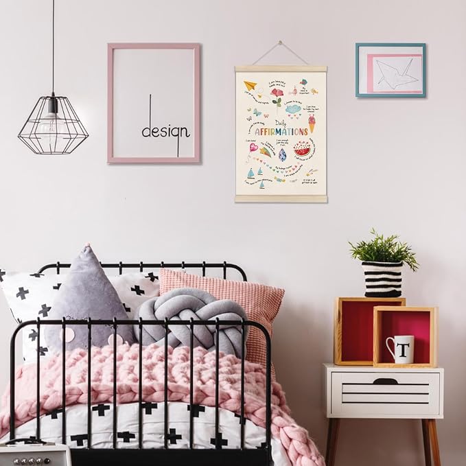 DOI-LANEE Daily Affirmations Wall Decor for Women Kids,Positive Inspirational Motivational Mental Health Posters Hanger Frame,Wall Art for Therapist Calming Office Nursery Playroom Bedroom,12x16 Inch