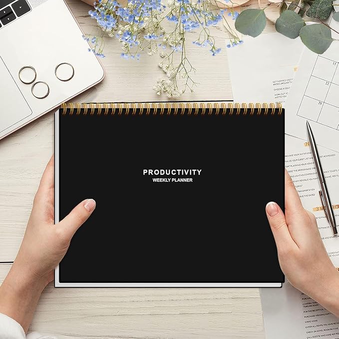 Weekly Productivity Planner - 8.5" x 11" Dashboard Desk Notepad Has 6 Focus Areas to List Tasks for Goals, Projects, Clients, Academic or Meal-Organize Your Daily Work Efficiently, 54 Weeks, Black