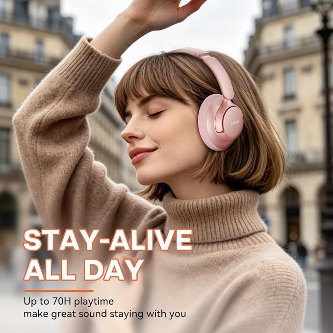 BERIBES Upgraded Hybrid Active Noise Cancelling Headphones with Transparent Modes, 70H Playtime Wireless Bluetooth Headphones with Mic (Rose Gold-1)