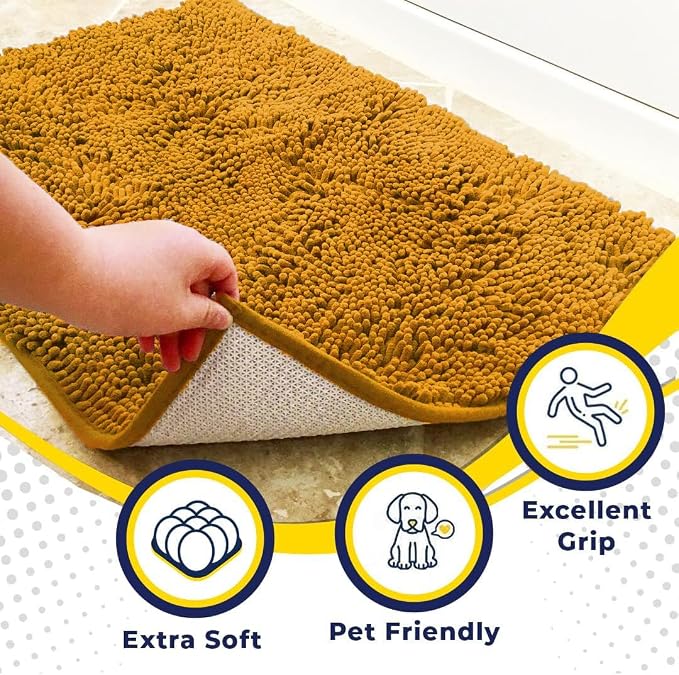 Muddy Mat® | Super Absorbent Door Mat Indoor, Microfiber Quick Dry Chenille Entryway Rug, Non-Slip Front Door Mat, Indoor Mats for Entryway, Machine Washable Pet Rug, Gold 16" x 24"