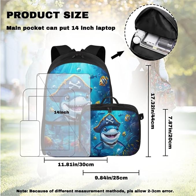 Doojoayie Shark Backpack for Girls 10-12 Cute Animals Kids Backpacks for Girls with Lunch Box 17 inch Back to School Bags Trendy & Large Capacity Bookbag for School kids