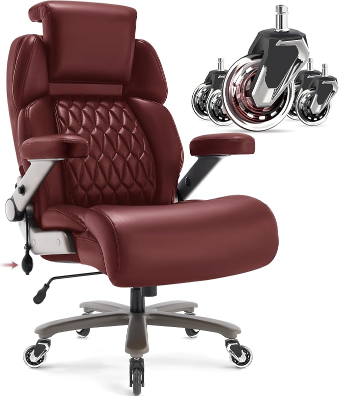 Big and Tall Office Chair 700lbs, Ergonomic High Back Computer Desk Chair | Adjustable Headrest&Lumbar Support, 3D Flip Arms, Large Wheels, Heavy Duty Metal Base, Thick Padded Wide Seat Executive Chair
