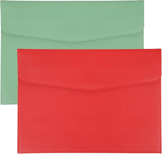 PATIKIL 2Pcs PU Leather A4 File Folder, Document Holder Envelope Waterproof Napa Texture Filing Organizer Portfolio Folder Case with Magnetic Snap Closure for Home Office, Green, Red