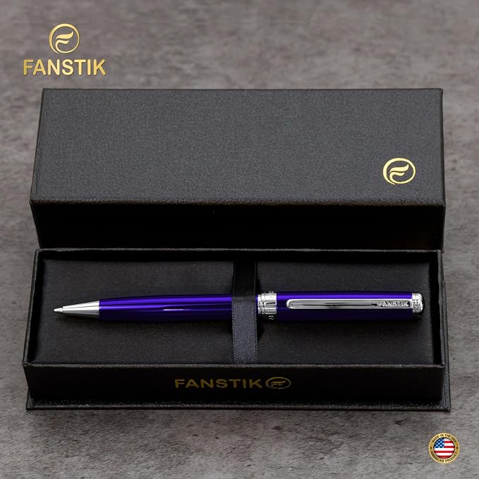 FANSTIK Customized Blue Luxury ballpoint pen, fancy gift set for women, Chrome Finish, Professional executive pen gift set for men (Lux Custom-BallPoint Blue)