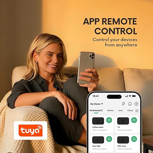 BXST WiFi Smart Plug 15A 1800W, Smart Outlet with Timer & Countdown, Voice Control with Alexa & Google Home, 2.4GHz WiFi Socket for Home Appliances, No Hub Required, CE FCC Listed, Black, 1 Pack