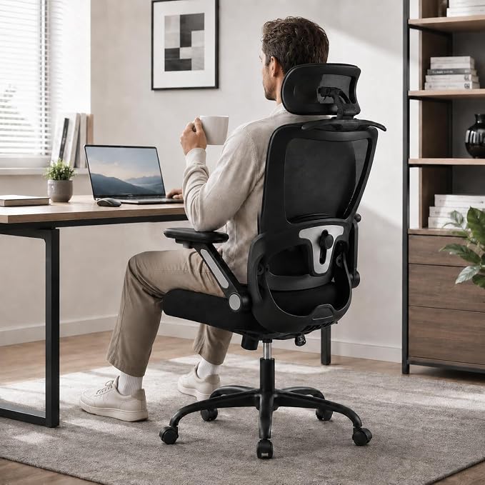 AnyGod Ergonomic High Back Mesh Office Chair, Big & Tall Swivel Desk Chair | 3D Adjustable Headrest, 4D Flip-Up Armrests, Computer Chair with Lumbar Support, Breathable Gaming Chair for Home Study