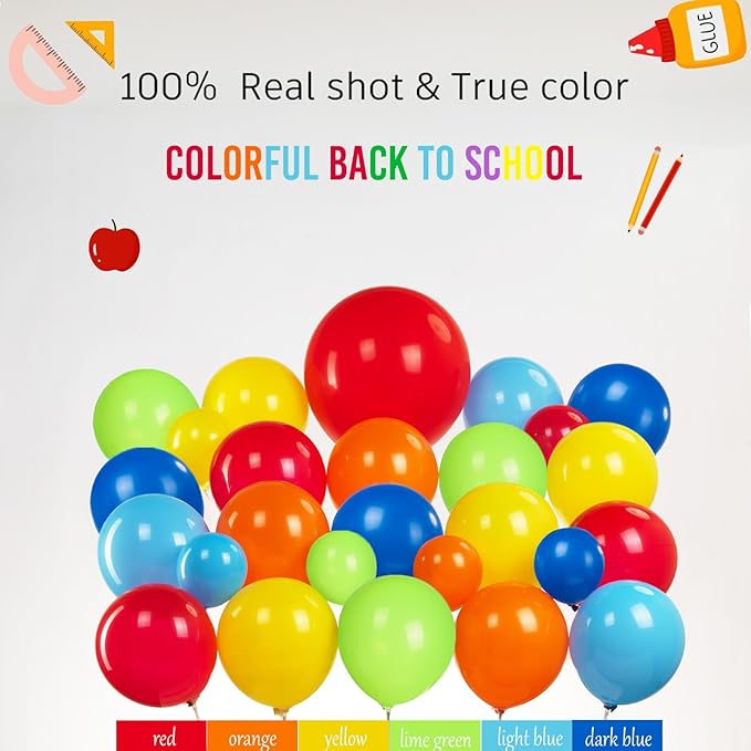 140 Pcs Red Blue Yellow Green Back to School Balloon Garland Arch Kit | Includes letter banner, rainbow pencil, school bus, sun and apple foil balloons ,Kindergarten Graduation Decorations