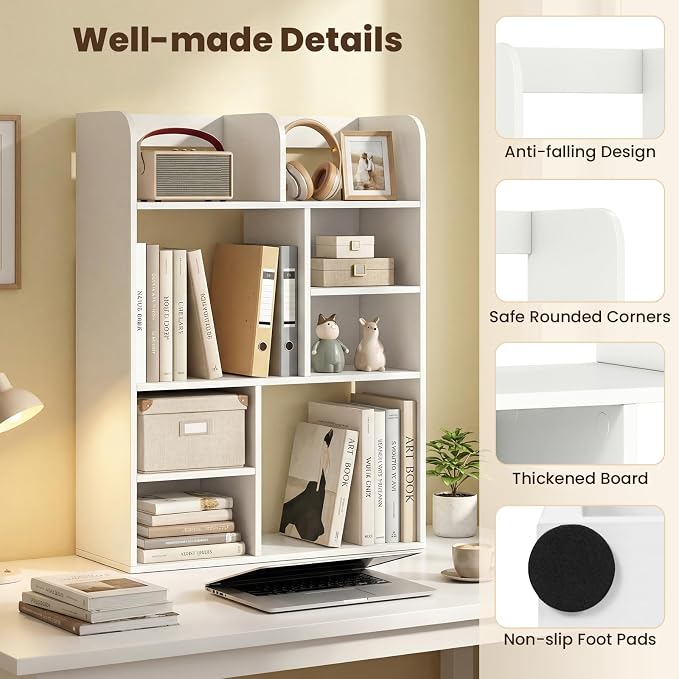 Giantex 3-Tier Desktop Bookshelf, 23.5" Desk Hutch Dorm with 8 Open Storage Cubes, Desk Organizer Shelf for Computer Desk, White Desk Shelves for Home Office College Dressing Tabletop