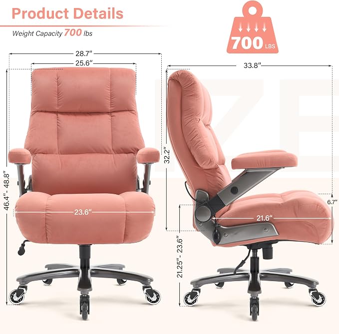 Big and Tall Office Chair 700lbs, Fabric Heavy Duty Executive Desk Chair | 3D Flip Arms, Extra Wide, Upgraded Wheels, Adjustable Lumbar Support, Metal Base, Large Ultra-Soft Ergonomic Computer Chairs