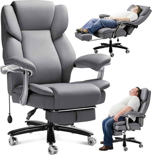 WAILOR 600lbs Big and Tall Office Chair for Heavy People,Heavy Duty Comfy Executive Office Desk Chair with Adjustable Lumbar Support,High Back Reclining PU Leather Computer Chair (Classic, Grey)