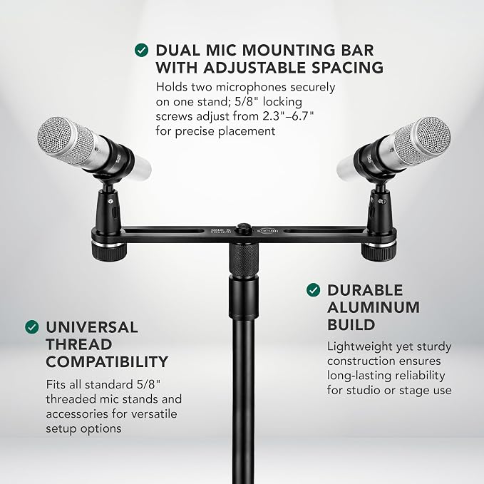 K&M König & Meyer 23550.500.55 Microphone Bar | Adjustable Positioning for Two Mics or Booms | 5/8“ Thread Stand Connector | Professional Choice Made in Germany Black