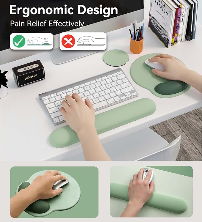 Mouse Pad with Keyboard Wrist Rest,Ergonomic Mouse Pad Wrist Support PU Base with Coaster,Mousepad with Nonslip Base for Computer Laptop Keyboard Home&Office