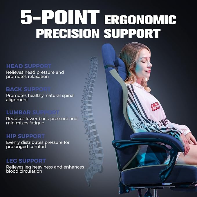 GTPLAYER Big and Tall Gaming Chair 350lbs Heavy Duty Office Chair with Foot Rest, High Back Pocket Spring Ergonomic Computer Chair for Adults, Wide Comfy Seated Cushion with Linkage Armrests,Dark Blue
