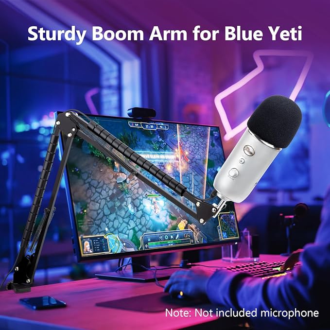 Blue Yeti Mic Stand with Foam Cover Windscreen - Microphone Boom Arm Stand with Pop Filter Compatible with Yeti and Yeti Pro by YOUSHARES