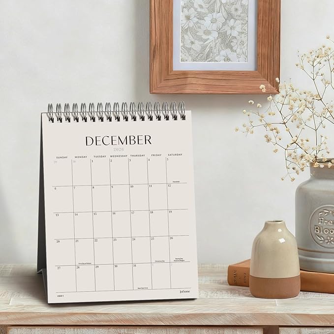 Jotsome Desk Calendar 2026-2027, Small Standing Flip Desktop Calendar From July 2026 to December 2027 for Home and Office, Easy Organizing (Black, Small)