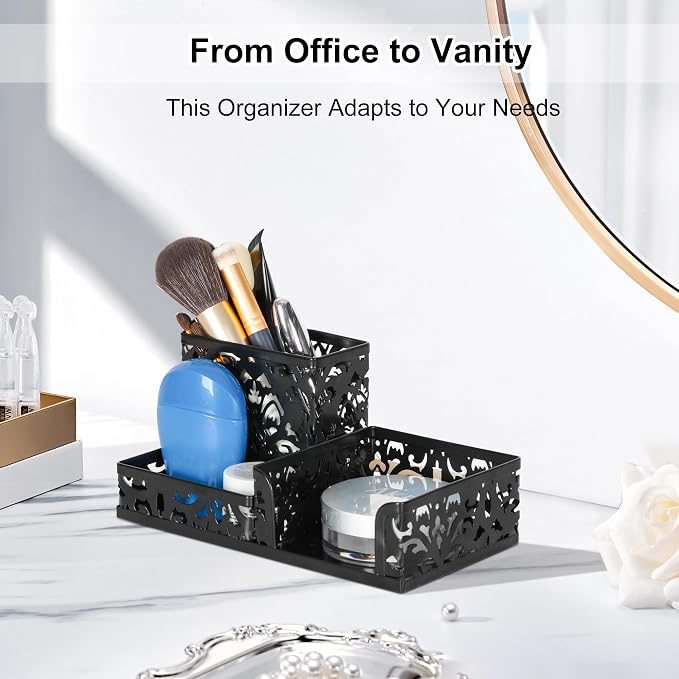 EasyPAG Desk Organizer with 3 Compartment for Pencil Sticky Note Holder and Office Accessories,Black