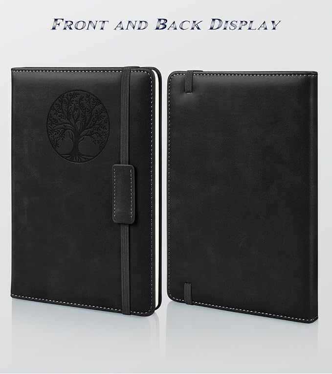 Biuwory Graph Paper Notebook Journal for Women Men,140 Pages Hardcover Grid Notebooks for Work & School,Leather Journals for Writing, Graphing Paper Notebook 5.7"×8.3" (Black)