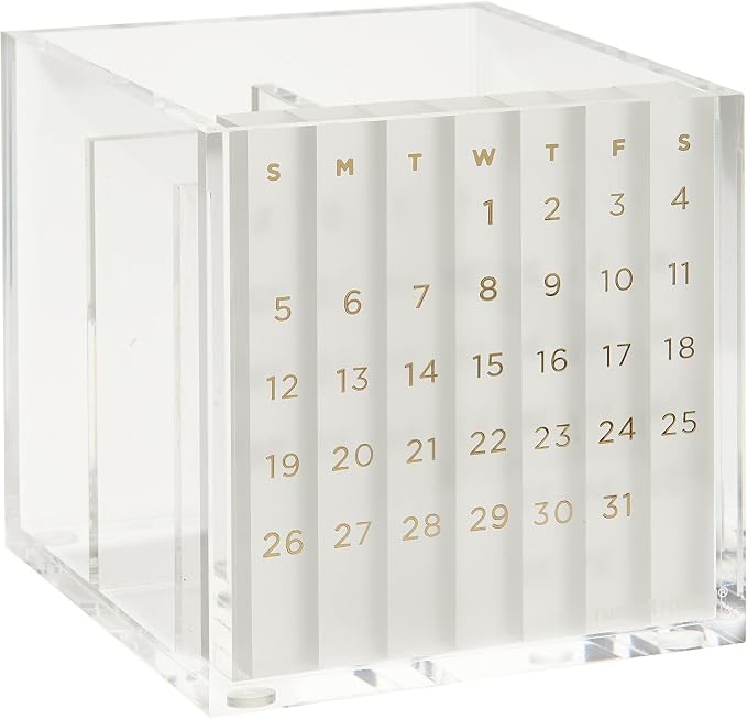 russell+hazel Acrylic Pen & Pencil Holder with Perpetual Calendar, Clear | Keeps pens & pencils handy beside a built-in perpetual calendar. Clear polished-edge acrylic in a stackable design.