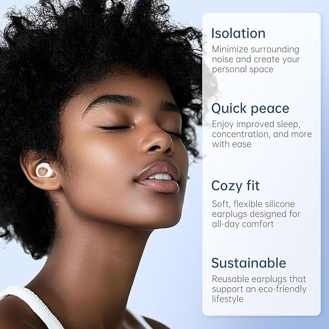 Ear Plugs for Sleeping Noise Cancelling, Reusable Silicone Earplugs for Sleeping, Noise Reduction, Deep Focus, Travel, 30dB Noise Reduction, High Fidelity Hearing Protection (White)