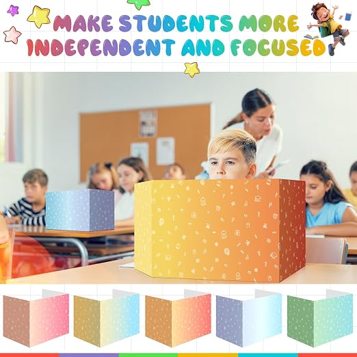 Sherr 30 Pcs School Privacy Boards Bulk for Student Colored Desk Trifold Divider Panels Privacy Partition Folders for School Student Teacher Desks, 15.8 x 13.4 x 11.81 Inches(Fresh Color)