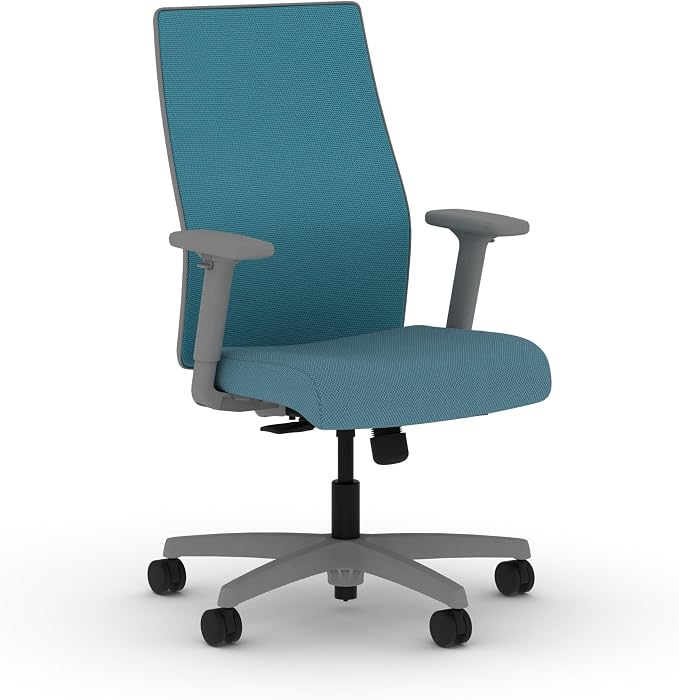 HON Ignition 2.0 Mid‑Back Ergonomic Office Chair, Mesh Task Desk Chair with Lumbar Support, Standard Synchro‑Tilt, Height and Width Adjustable Arms, Titanium Frame, Sky