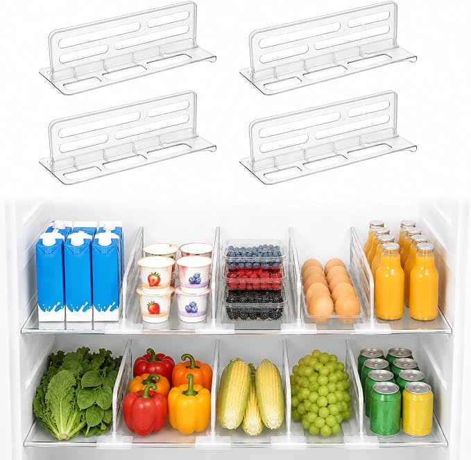 Refrigerator Dividers: Adjustable Fridge Dividers for Glass Shelves, Freezer Shelf Organizer and Food Storage Separator for Refrigerator Organization, Kitchen Pantry Cabinet Drawer Storage, 4 Pack