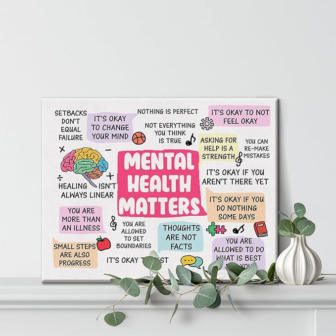 Hijie Therapy Office Mental Health Poster Canvas Wall Art for Decor - Motivational Mental Health Matters Canvas Print Wall Art Painting Ready to Hang - Easel & Hanging Hook 12x15 Inch