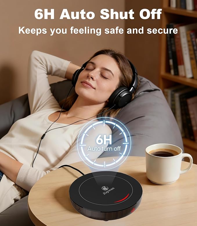 Kepwam Coffee Mug Warmer for Desk, 3-Temp Fast Heating Cup Warmer with 6H Auto Shut Off, LED Light & Smart Candle Warmer for All Beverages, Ideal Gifts for Women Men