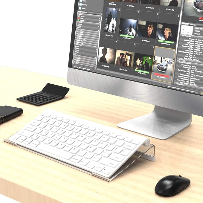 KOTEMON Acrylic Tilted Computer Keyboard Stand for Compact Keyboard, 78 Keys Keyboard, with White Silicone Strip, 11.8 Inch Width