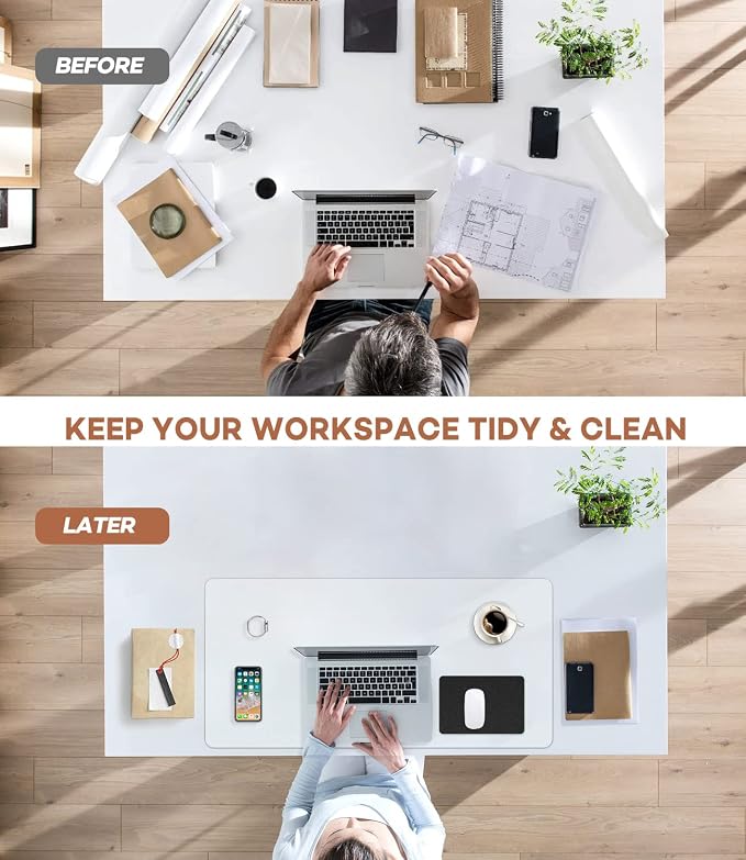 RostiKong Clear Desk Pad Mat Blotter 16'' x 32'' Crystal Plastic Desk Mat on Top of Desks Waterproof PVC Desk Cover Protector Transparent Desk Writing Mat for Desktop Non-Slip Table Mat with Mouse Pad