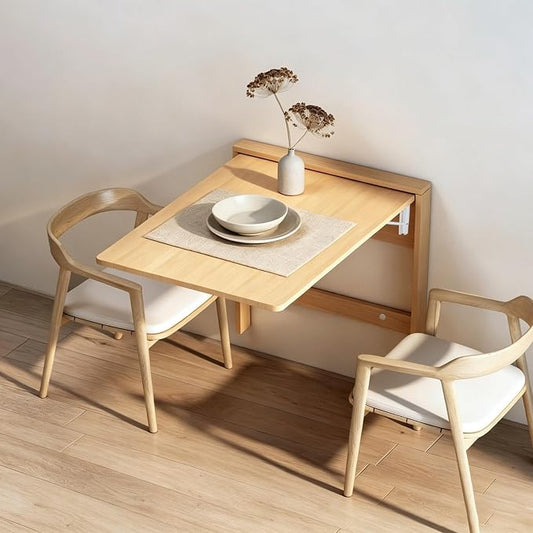 Space-Saving Wall Mounted Folding Dining Table Heavy Duty Floating Desk for Small Spaces Kitchen Laundry Room Study（Chair not Included in Product）(Natural Wood)