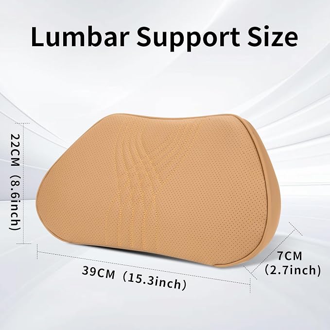 Lumbar Support Pillow for Car Seat, Office, Palomino Brown, 1PC | Leather Lumbar Pillow Memory Foam Lower Back Cushion for Back Pain Relief Improve Posture, Ergonomic Back Rest Gaming Chair