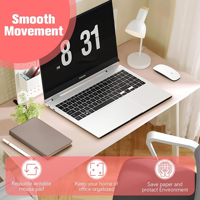 Dry Erase Desk Mat for Making Plans,27.5"x13.8" Writable & Erasable Desk Mouse Pad with 2 Markers & 2 Cloths,Waterproof Writing Desk Pad for Office Home School (Pale Pink)