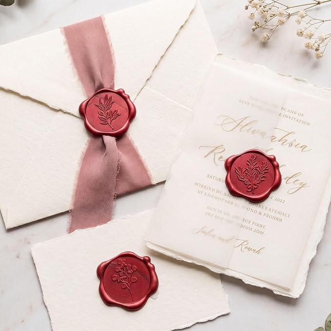 60Pcs Wax Seal Stickers, Wedding Invitation Envelope Seal Stickers Adhesive Backed Red Rose for Wedding,Birthday Party,Gift Wrapping (4 Leaf Styles)