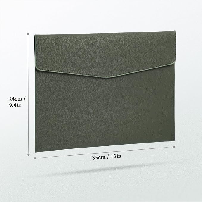 FYY File Folder, PU Leather A4 Document Holder File Organizer Filing Envelope Portfolio Case Tablet Sleeve with Magnetic Snap Closure for Home School Office Stationery LightGreen