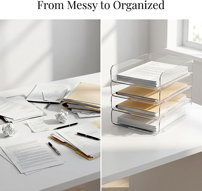 DCA 4 Tier Clear Desk Organizer, Stackable Paper Tray, Desktop File Sorter | Letter & A4 Compatible | Space-saving | Office, Home & School