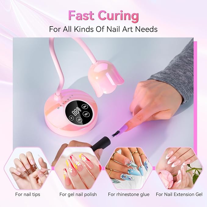Makartt Cordless Mini UV LED Nail Lamp, 10s Flash Cure Nail Lamp for Gel Polish, 30mW/cm² Rechargeable Gooseneck UV Light Nail Dryer with Auto Sensor & 4 Timers, Portable for Daily Manicure & Travel
