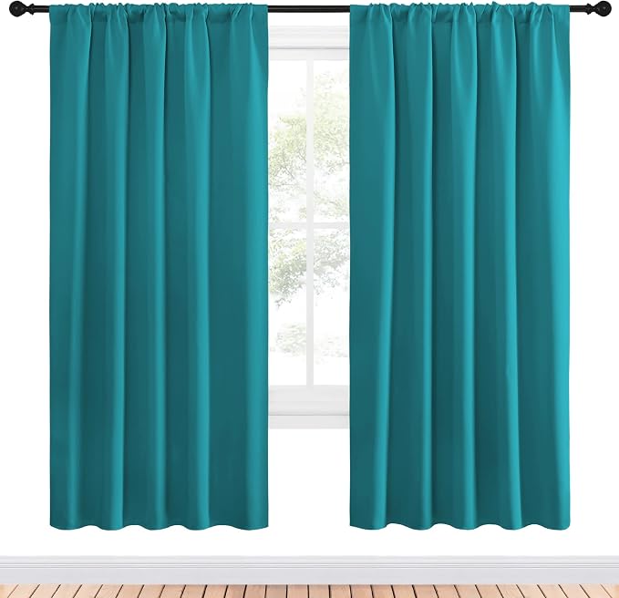 NICETOWN Peacock Blue Blackout Curtains Panels for Window, Thermal Insulated Rod Pocket Blackout Drapes/Draperies for Living Room (2 Panels, W52 x L72 inches)