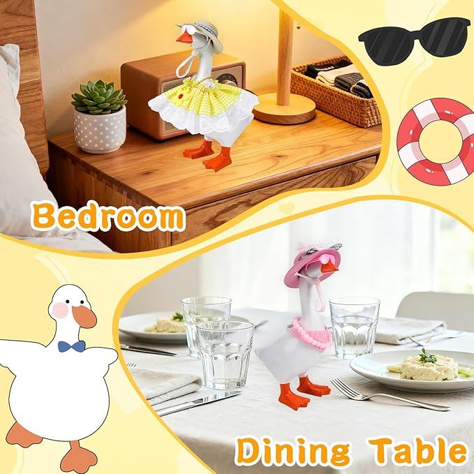 6 Sets Mini Desk Goose Outfits 7 Inches Mini Desk Goose Clothes with Cute Felt Hat Necklace Dresses and Sunglasses for Magnetic Porch Geese Key Holder Decor Gifts