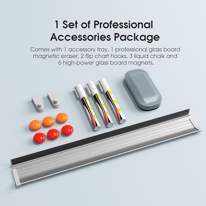 MaxGear Glass Whiteboard Tempered Magnetic Dry Erase Board 72x48 Inch Black | Magnetic Steel,Frameless Design,Smooth Writing,Ghost Free,Wall Mounted,Accessory Kits,Office Classroom Conference Room Use