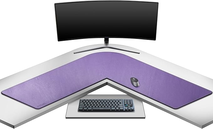 Mydours L-Shape Desk Mat, 46" x 46" x 16" Extra Large PU Leather Corner Desks Pad Blotter, XXL Corners Waterproof Gaming Mouse Pad, Desktop Protector for Computer Keyboard Home Office (Purple)