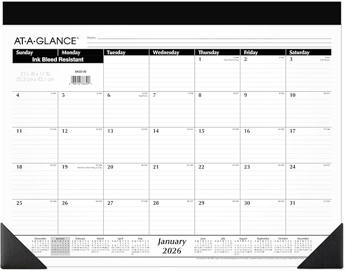 AT-A-GLANCE 2026 Desk Calendar, Monthly, Desk Pad, 21-3/4" x 17", Standard (SK220026)