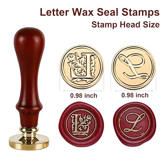 Letter Wax Seal Stamp Kit - Initial Alphabet L Stamp Head 2pcs, Vintage Monogram Stamps Wax Seal Kit with 200pcs Assorted Sealing Beads, Spoon, Metallic Gold Silver Pens